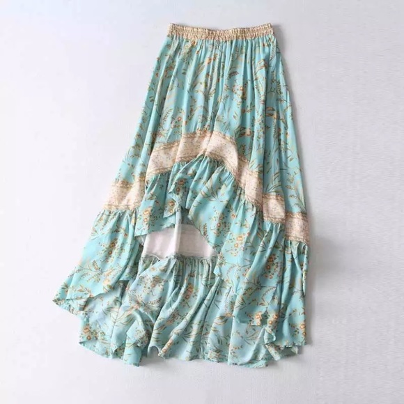 SOLD OUT Turquoise Fields Boho Ruffle Hi Low Maxi Skirt - Picture 10 of 10